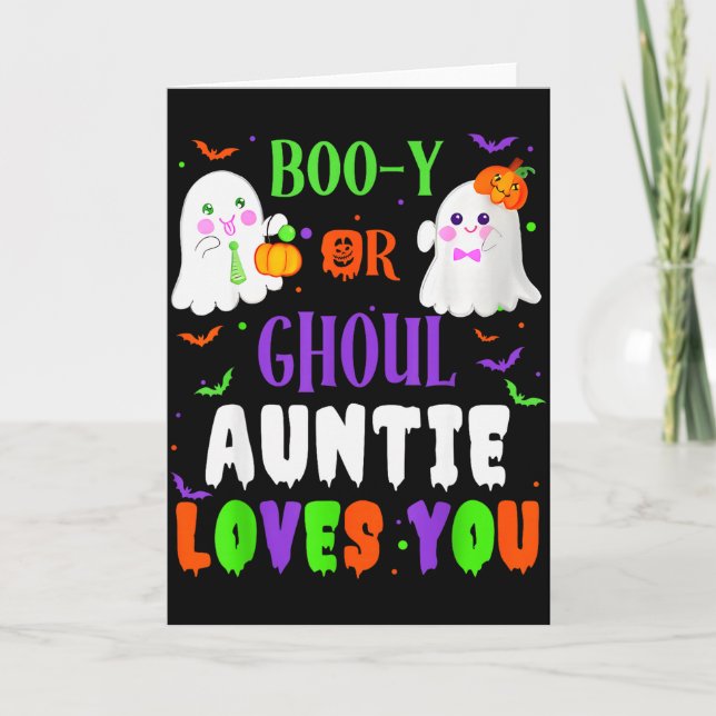Boo-y Or Ghoul Auntie Loves You Boo Halloween Baby Karte (Vorderseite)