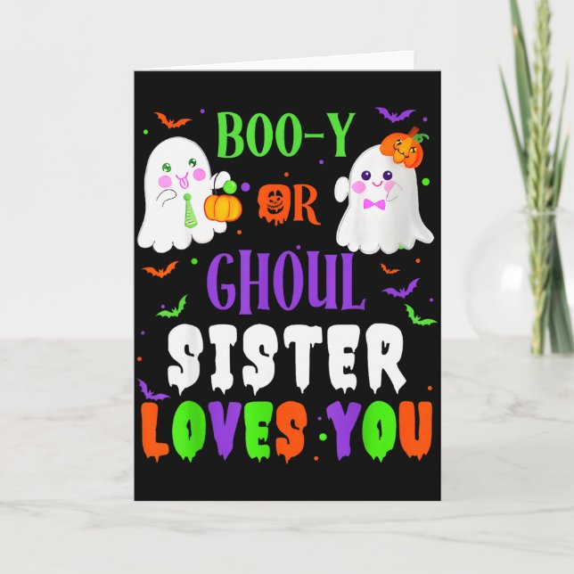 Boo-y Or Ghoul Sister Loves You Boo Halloween Baby Karte (Vorderseite)