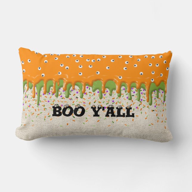 Boo Y'all Eyeballs Sprinkles Linen Halloween Spaß Lendenkissen (Vorderseite)