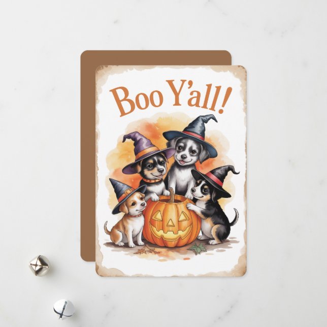 "Boo Y'all!" Niedliches WelpenHalloween Feiertagskarte (Vorderseite/Rückseite Beispiel)