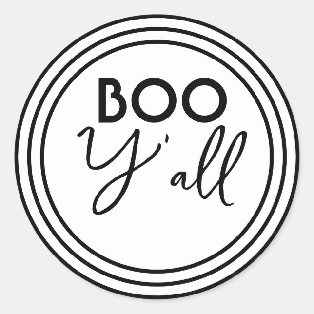 Boo Y'all Schwarz-Weiß-Halloween-Design Runder Aufkleber (Vorderseite)