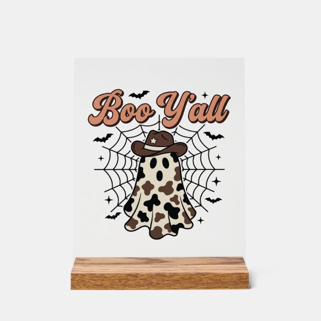 Boo Yall Western Geist Halloween Design Acrylschild (Vorderseite)