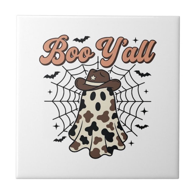 Boo Yall Western Geist Halloween Design Fliese (Vorderseite)