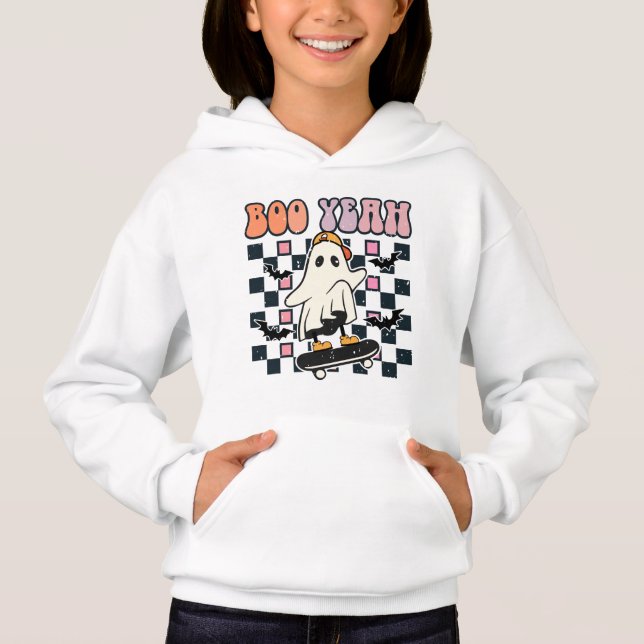 Boo Yeah - Retro Niedlich Ghost Skateboard Hoodie (Vorderseite)