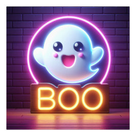 BOO Yellow Halloween Ghost Fotodruck