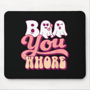 Boo You Lustiger Groovy Halloween-Geist auf rosa T Mousepad