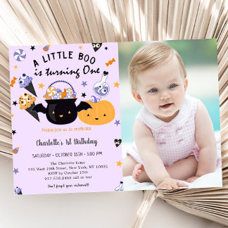 Boo zum ersten Geburtstag macht ein kleiner Boo ei Einladung
