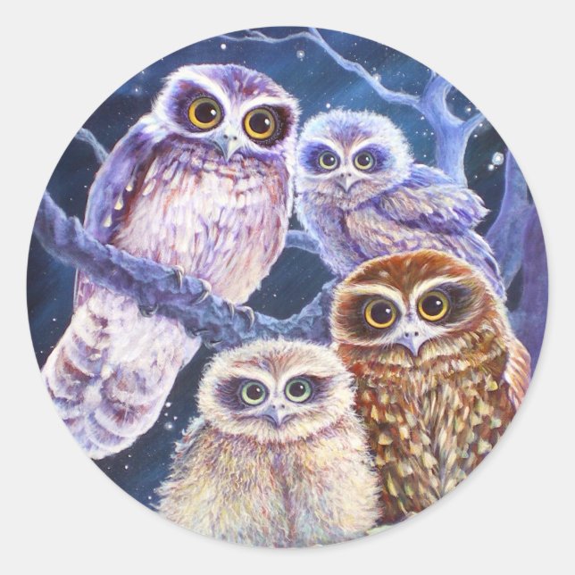 Boobook Owl Family Runder Aufkleber (Vorderseite)