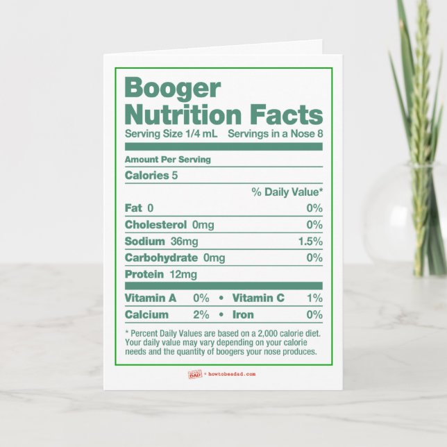 Booger Nutrition Facts Holiday Grußkarte Feiertagskarte (Vorderseite)