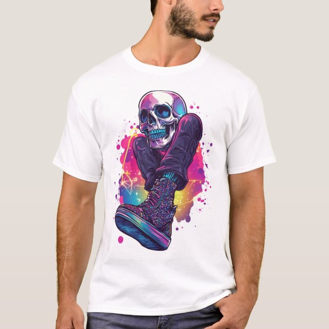 Boogie Bones � Funny 70s Disco Skull T-Shirt (Vorderseite)
