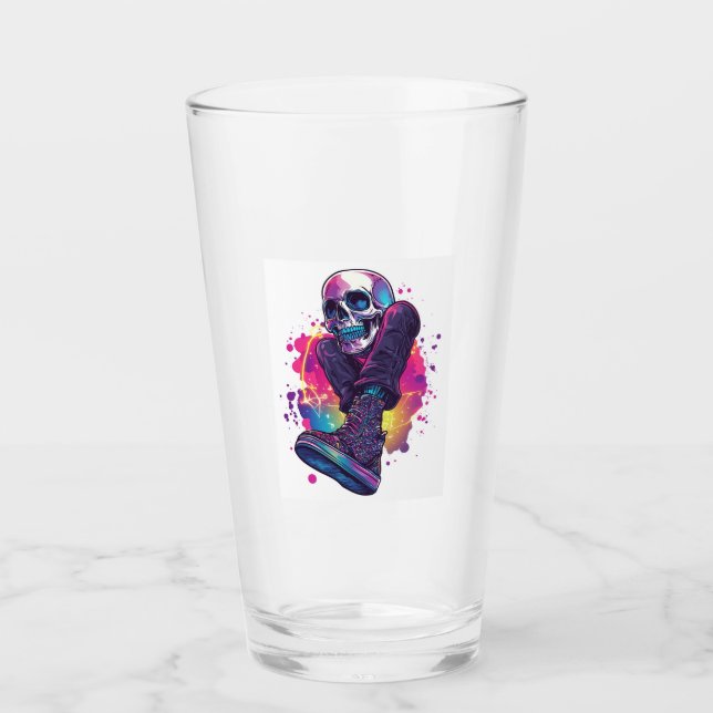 Boogie Bones � Lustiger 70er Disco-Totenkopf Glas (Vorderseite)