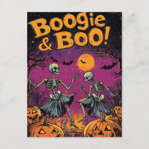 Boogie & Boo! - Halloween Skelette und Pumpkins Feiertagspostkarte