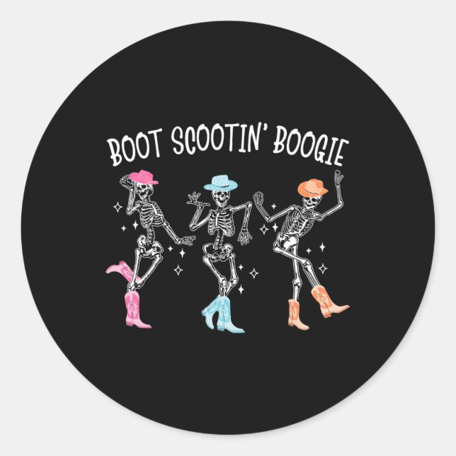 Boogie Retro Western Skeleton Dancin Runder Aufkleber (Vorderseite)