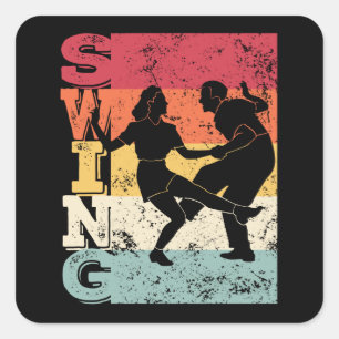 Boogie Woogie Swing Tanzen Retro-Farben Vintag Quadratischer Aufkleber