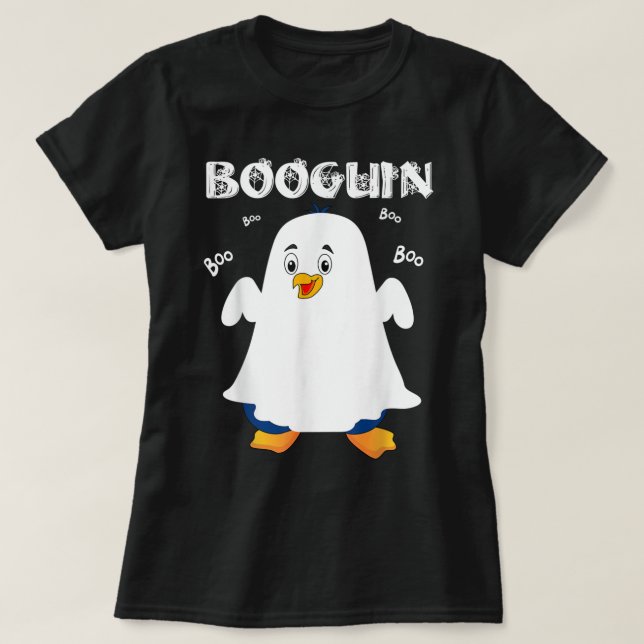 Booguin Halloween Pinguin in Geisterkostüm lustig T-Shirt (Design vorne)