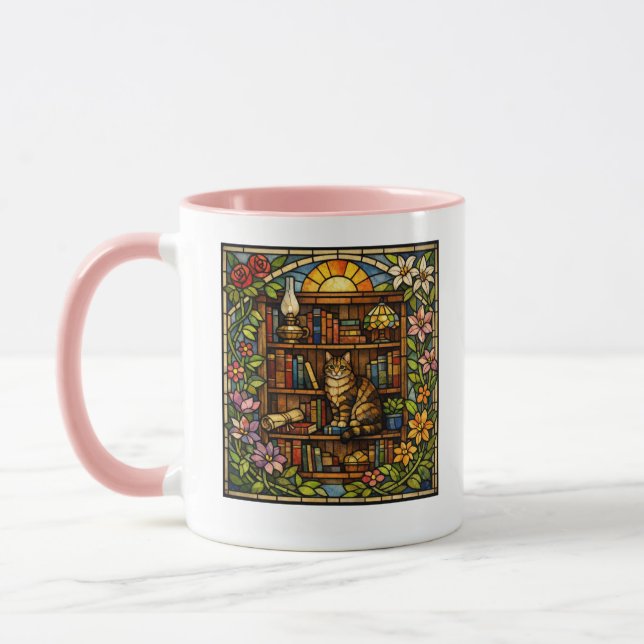 Book and Cat Lovers Faux Stain Glass Tasse (Links)