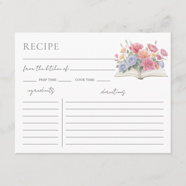 Book Bridal Shower Recipe Request Card Begleitkarte (Vorderseite)