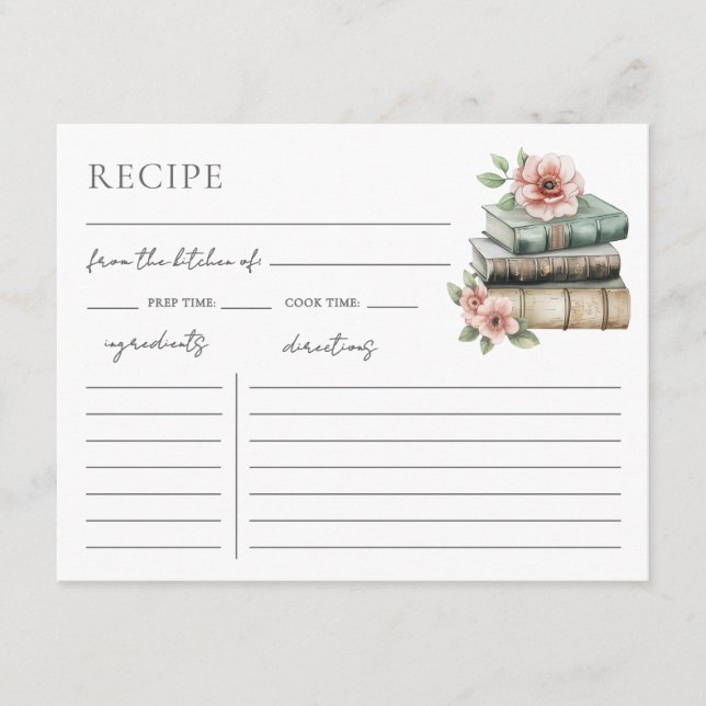 Book Bridal Shower Recipe Request Card Begleitkarte (Vorderseite)