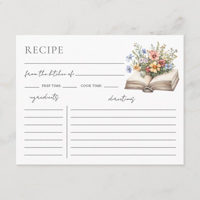 Book Bridal Shower Recipe Request Card Begleitkarte (Vorderseite)