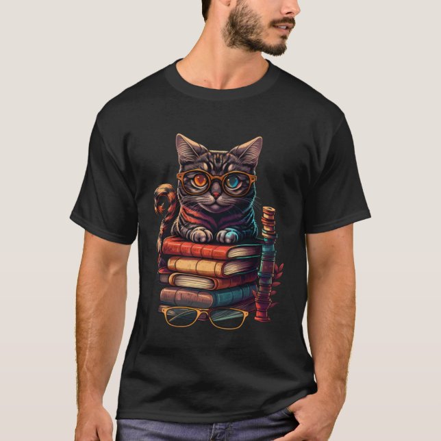 Book  Cat fan and Bookworm Cats and Books T-Shirt (Vorderseite)