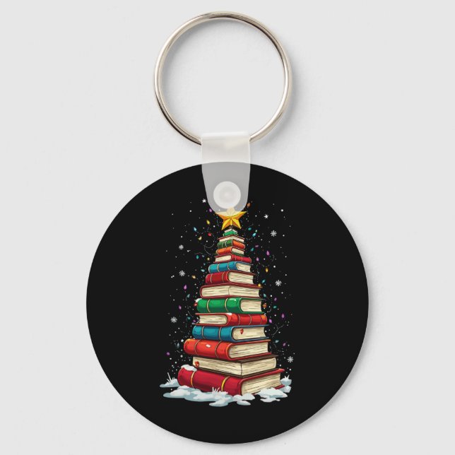 Book Christmas Tree Book Lover Teacher Librarian  Schlüsselanhänger (Vorderseite)