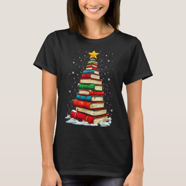 Book Christmas Tree Book Lover Teacher Librarian  T-Shirt (Vorderseite)