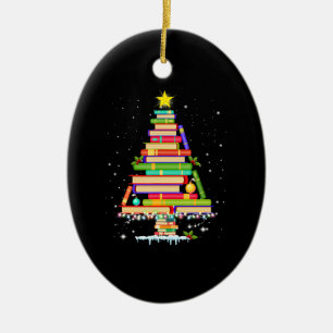 book christmas tree  merry christmas librarian keramik ornament
