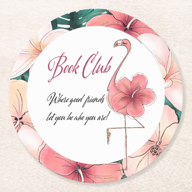Book Club Bibliophile Book Worm Chic Flamingo Runder Pappuntersetzer (Vorderseite)