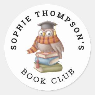 Book Club Name Niedlich Owl Cap Books Cartoon Runder Aufkleber