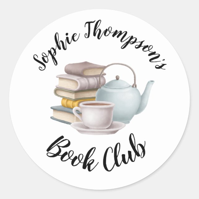 Book Club Name Tee Pot Cup Bücher Skript Runder Aufkleber (Vorderseite)
