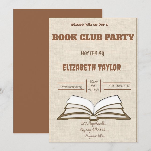 Book Club Party Invitation – Cozy Reading Night Einladung (Vorne/Hinten)