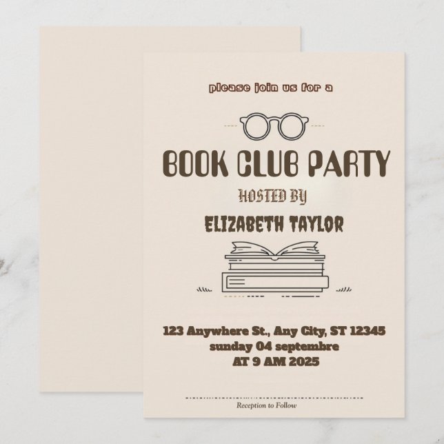 Book Club Party Invitation – Cozy Reading Night Einladung (Vorne/Hinten)