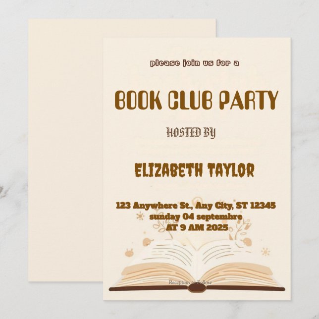 Book Club Party Invitation – Cozy Reading Night Einladung (Vorne/Hinten)