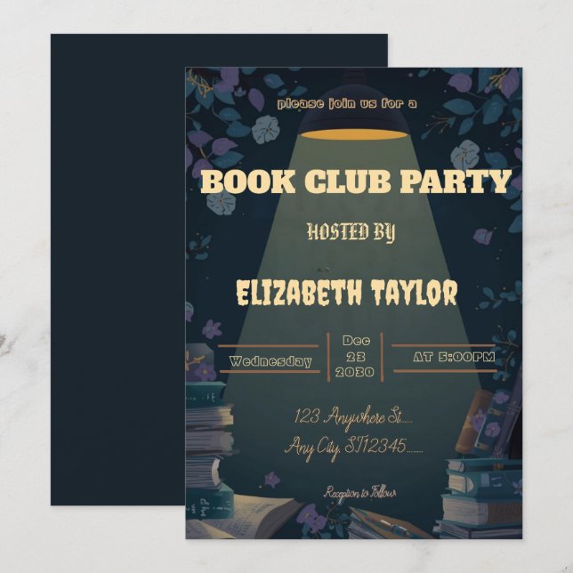 Book Club Party Invitation – Cozy Reading Night Einladung (Vorne/Hinten)