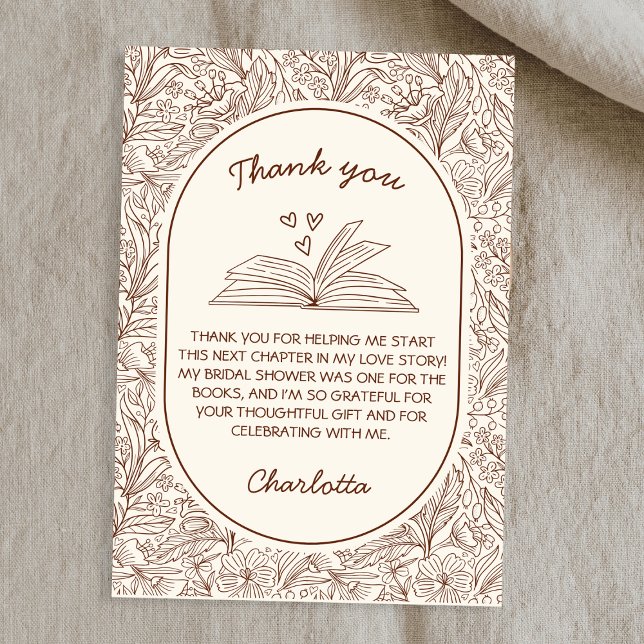 Book Club Theme Floral Brown Bridal Shower Dankeskarte (Book Club Theme Floral Brown Bridal Shower Thank You Card)