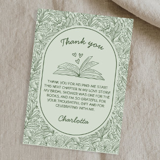 Book Club Theme Floral Sage Green Bridal Shower Dankeskarte
