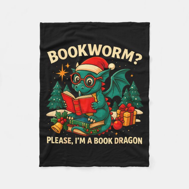 Book Dragon Christmas Reading Gift For Fantasy Lov Fleecedecke (Vorderseite)