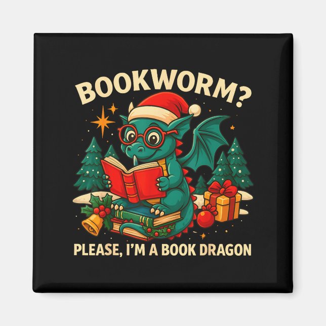 Book Dragon Christmas Reading Gift For Fantasy Lov Magnet (Vorne)