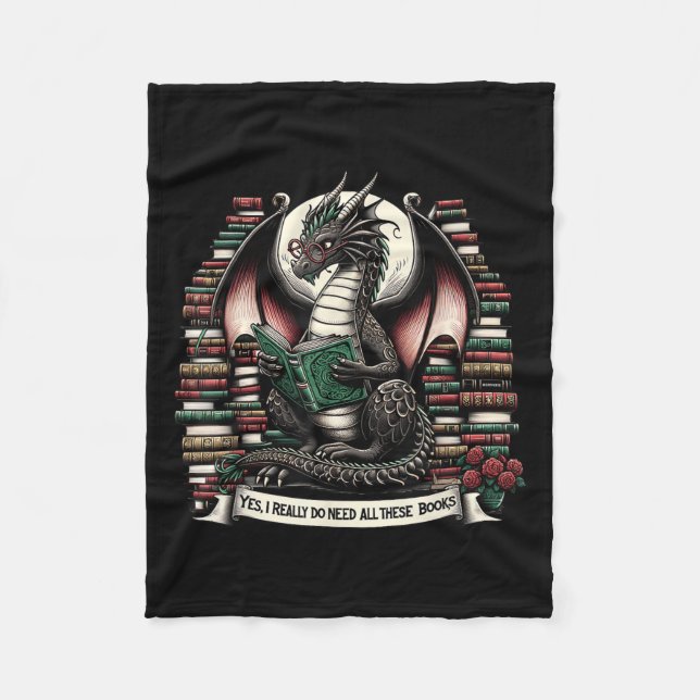 Book Dragon Yes I Really Do Need All These Books  Fleecedecke (Vorderseite)