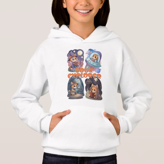 Book Explorer – Cute Cat Reading Adventure Hoodie (Vorderseite)