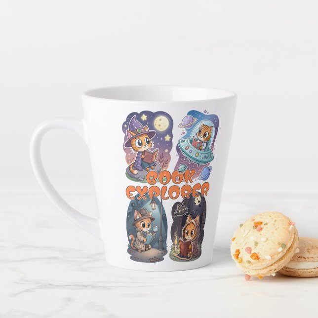Book Explorer – Cute Cat Reading Adventure Milchtasse (Beispiel)