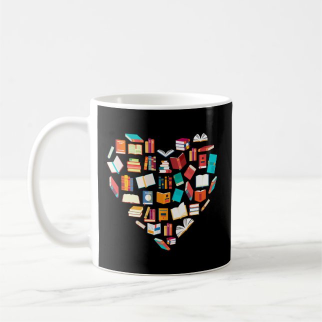 Book Heart Shape Reading Club Librarian Bookworm Kaffeetasse (Links)