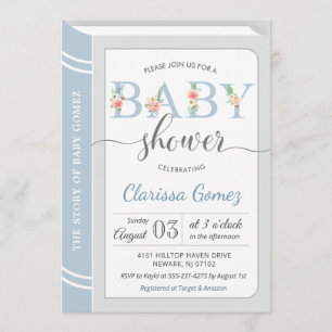 Book Library Gebäude Baby Boy Dusche Light Blue Einladung