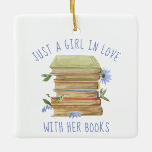 Book Lover Book Stack Blume Keramik Ornament