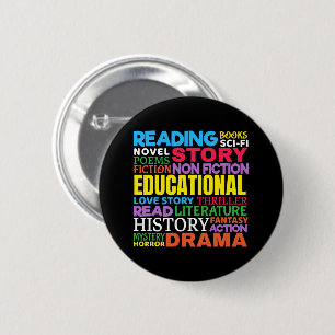 Book Lover - Bookworm Reading Genre Word Art Button