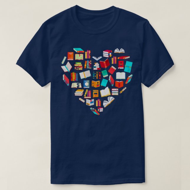 Book Lover Heart Shape Reading Club Librarian Book T-Shirt (Design vorne)
