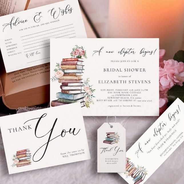 Book Lover New Chapter Bookish Literary Thank You Geschenkanhänger (new chapter theme book lover bookish literary bridal shower collection watercolor stack floral roses)