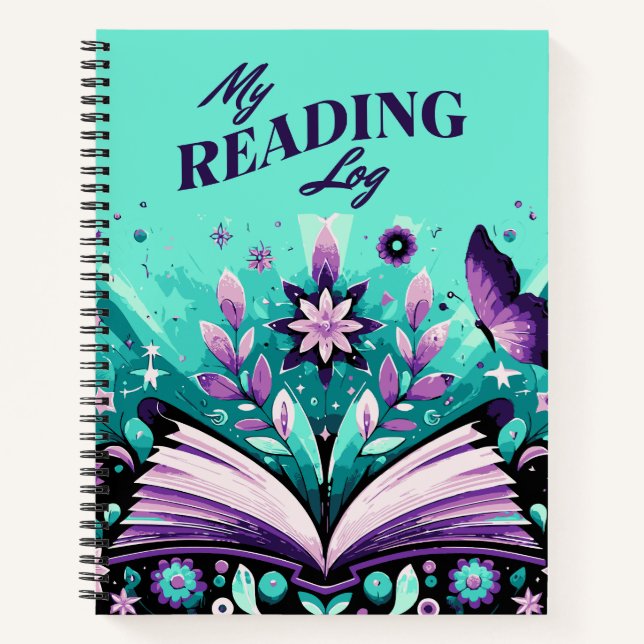 Book Lover Open Book Blume Butterfly Reading Log Notizbuch (Vorderseite)