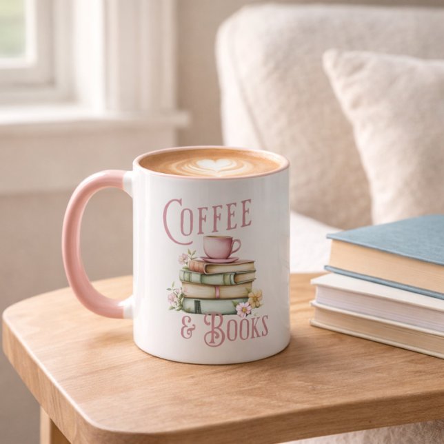 Book Lover Pink Handle Initial Mug Tasse (Von Creator hochgeladen)