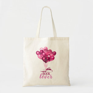 Book Lover Pink Heart Balloon Tragetasche